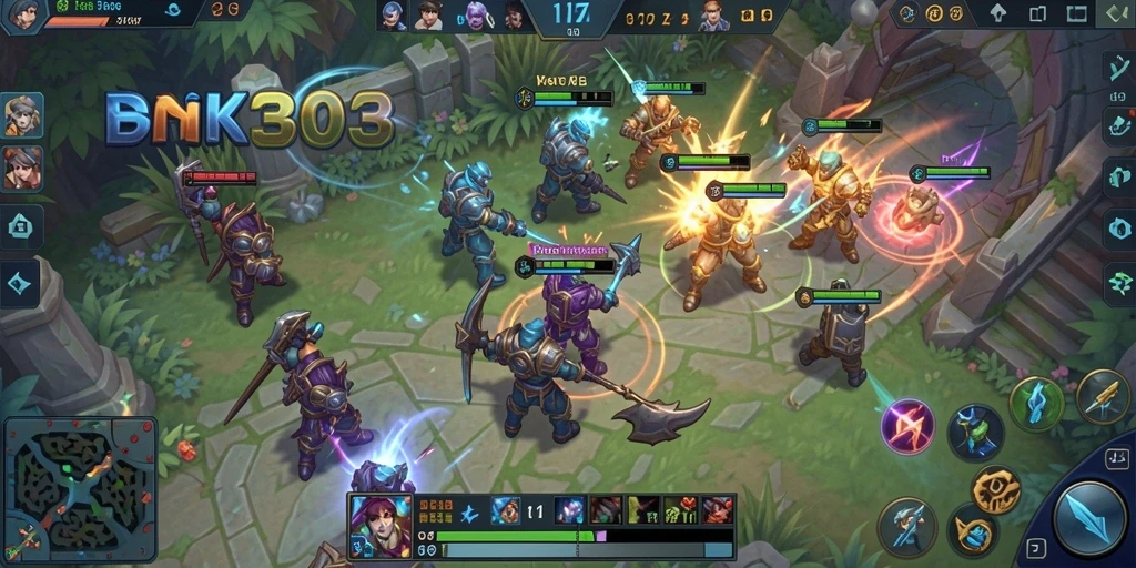 Gameplay seru dalam BANK303 dengan grafis menarik dan pertarungan tim.