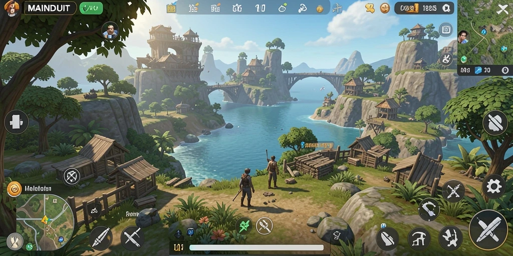 Tampilan gameplay MAINDUIT dalam dunia terbuka yang luas dan penuh warna.