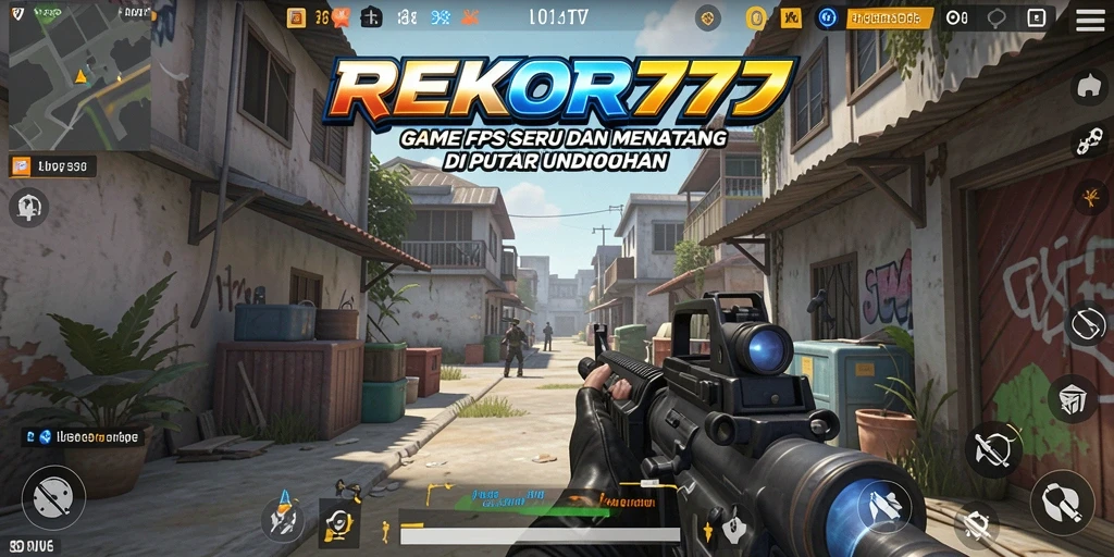Tampilan gameplay mendebarkan dari REKOR777, menampilkan aksi FPS yang intens.
